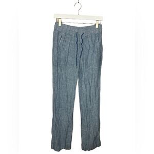 Athleta Women’s Wide Leg Linen Pants 2 Coastal Beach Lightweight Trousers Blue